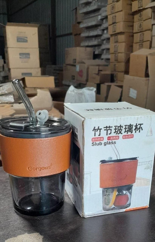 Over Glass Water Bottle with Straw